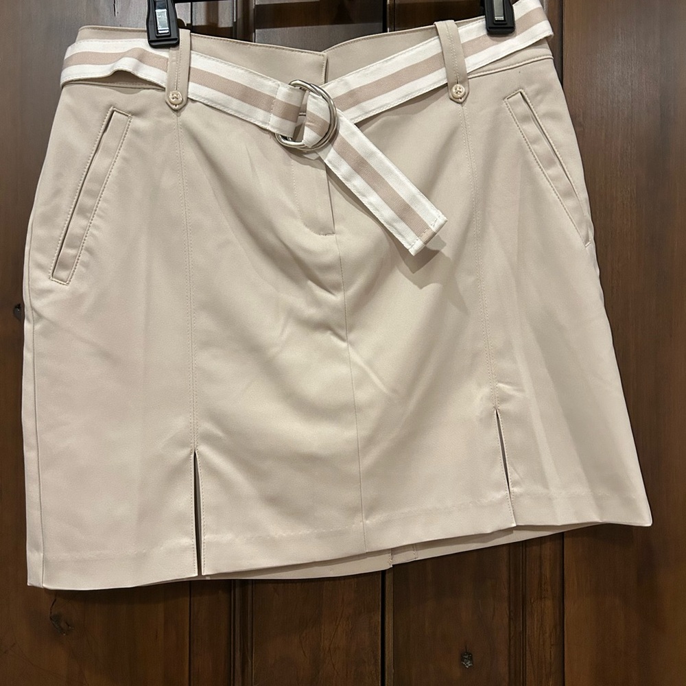 Izod Beige Mini Skirt with Belt and Built-in Shorts